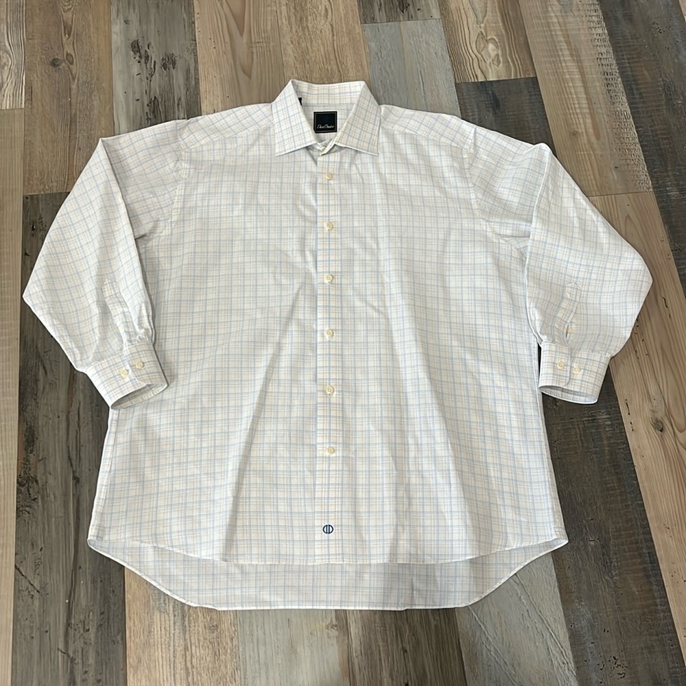 David Donahue  Plaid Stripe Long Sleeve Button Down Dress Shirt